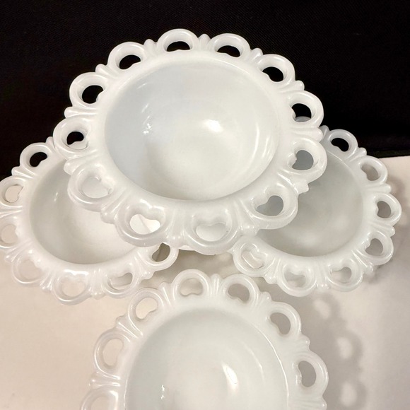 Vintage Anchor Hocking Milk Glass Lace  "Old Colony" 5.25" Sherbet Bowl Pedestal - Picture 2 of 16
